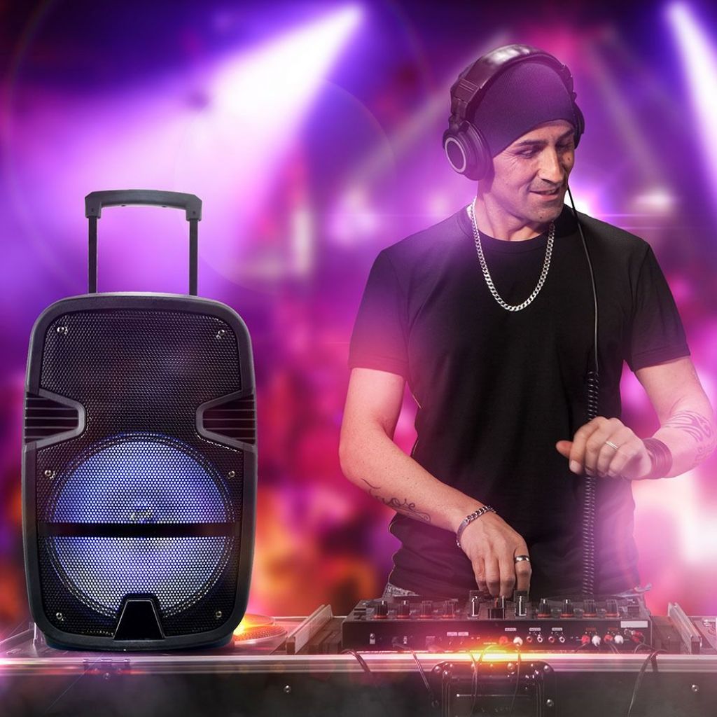 V-TAC Altoparlante Trolley Ricaricabile 35W Microfono Cablato Telecomando RGB per Cassa 12 pollici