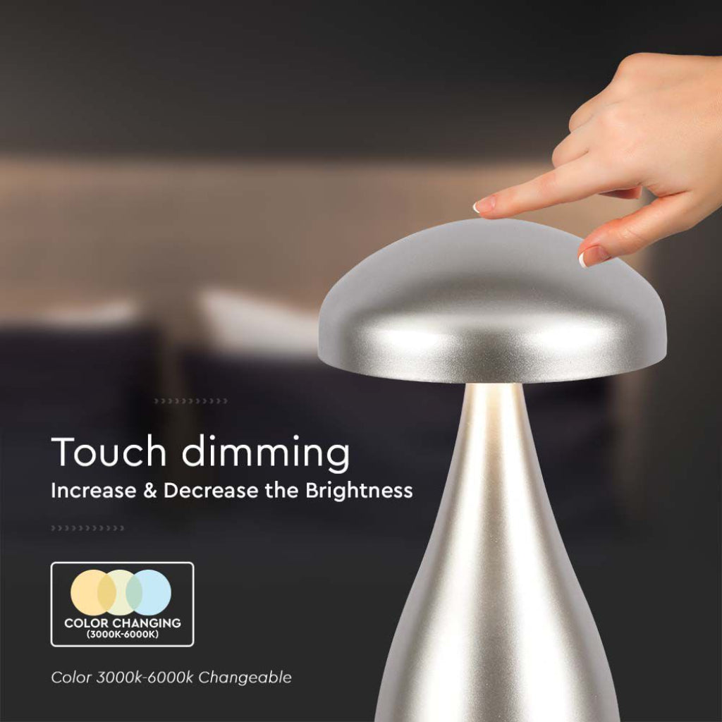 V-TAC Lampada LED da Tavolo 1W con Batteria 800mAh Ricaricabile USB C Colore Champagne in Metallo Touch Dimmerabile 3in1