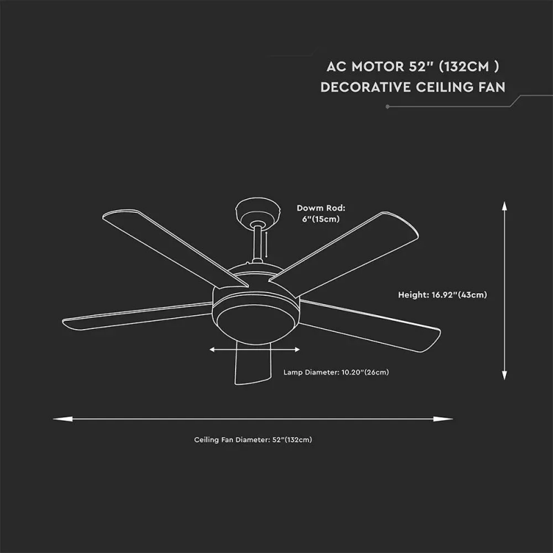 V-TAC Ventilatore LED da Soffitto 15W 3 in 1 con Motore a Corrente Alternata da 60W con Telecomando 5 pale (Mdf Scure)