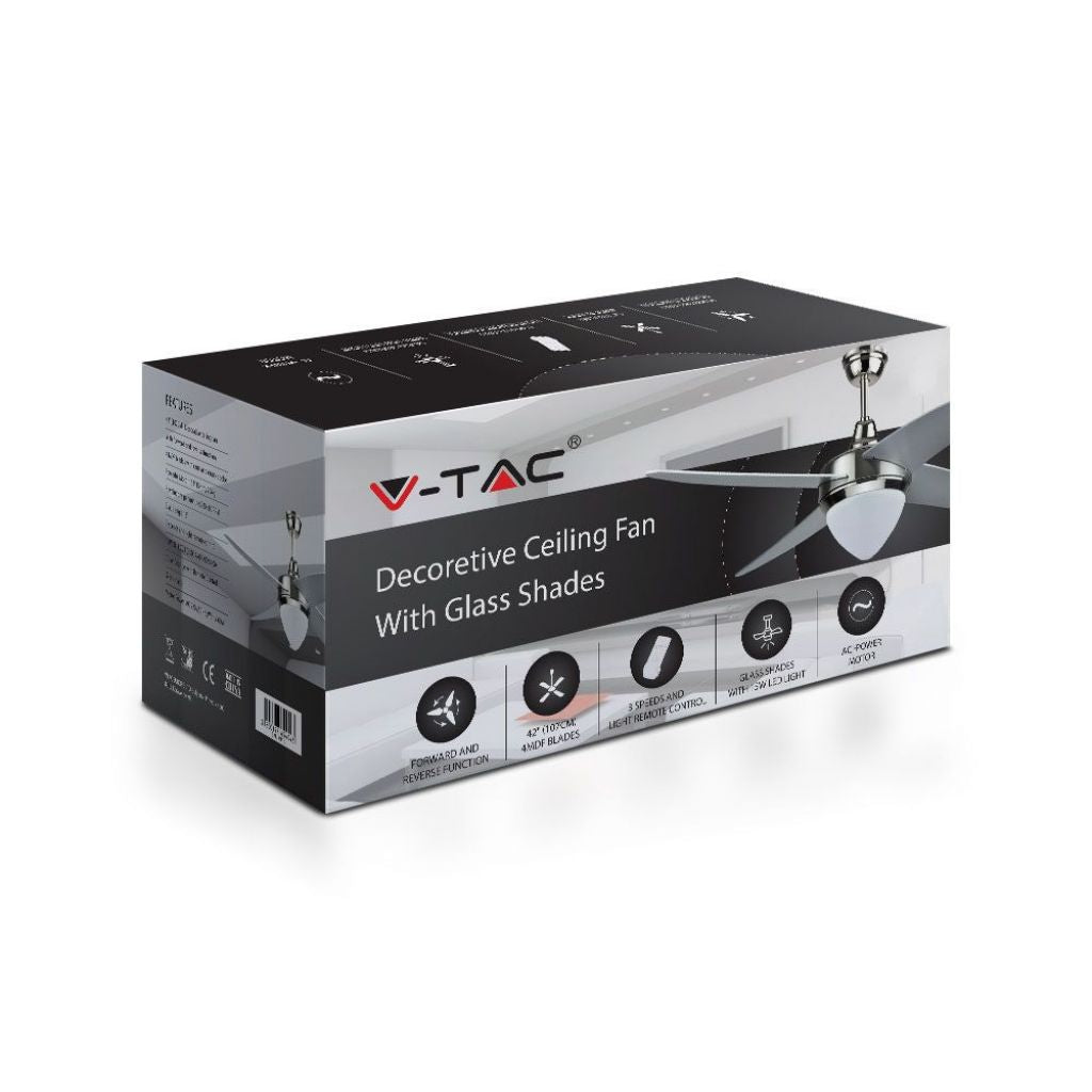 V-TAC Ventilatore LED da Soffitto 15W 3 in 1 con Motore a Corrente Alternata da 60W con Telecomando 4 pale