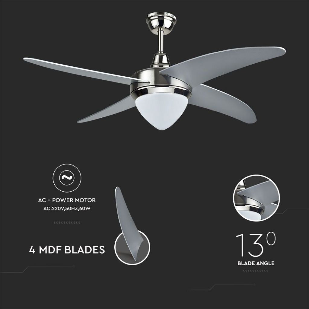 V-TAC Ventilatore LED da Soffitto 15W 3 in 1 con Motore a Corrente Alternata da 60W con Telecomando 4 pale