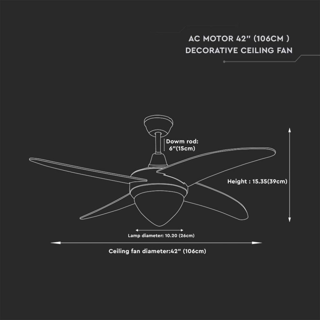 V-TAC Ventilatore LED da Soffitto 15W 3 in 1 con Motore a Corrente Alternata da 60W con Telecomando 4 pale