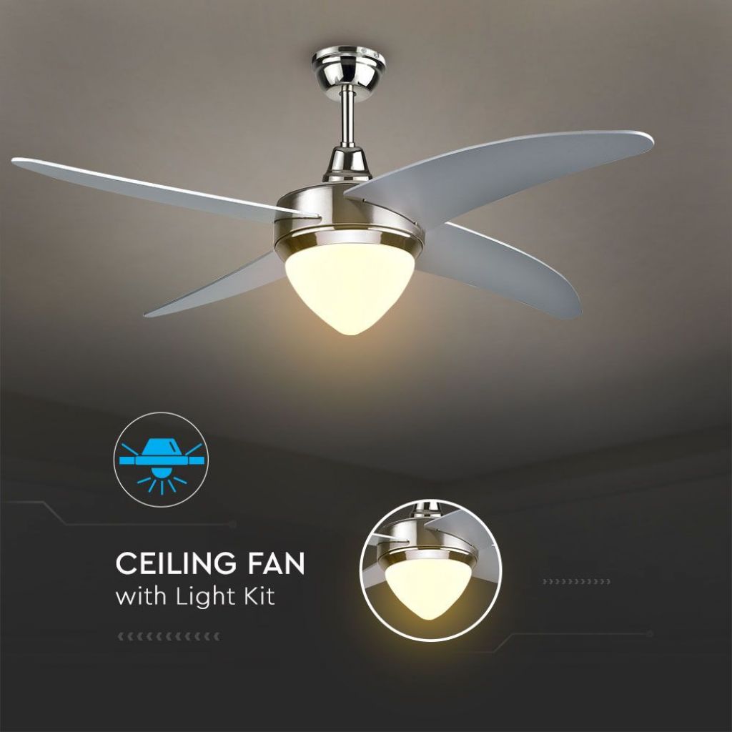 V-TAC Ventilatore LED da Soffitto 15W 3 in 1 con Motore a Corrente Alternata da 60W con Telecomando 4 pale