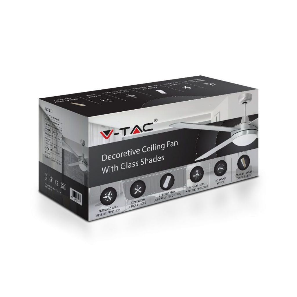 V-TAC Ventilatore LED da Soffitto 2*E27 con Motore a Corrente Alternata da 60W con Telecomando 4 pale