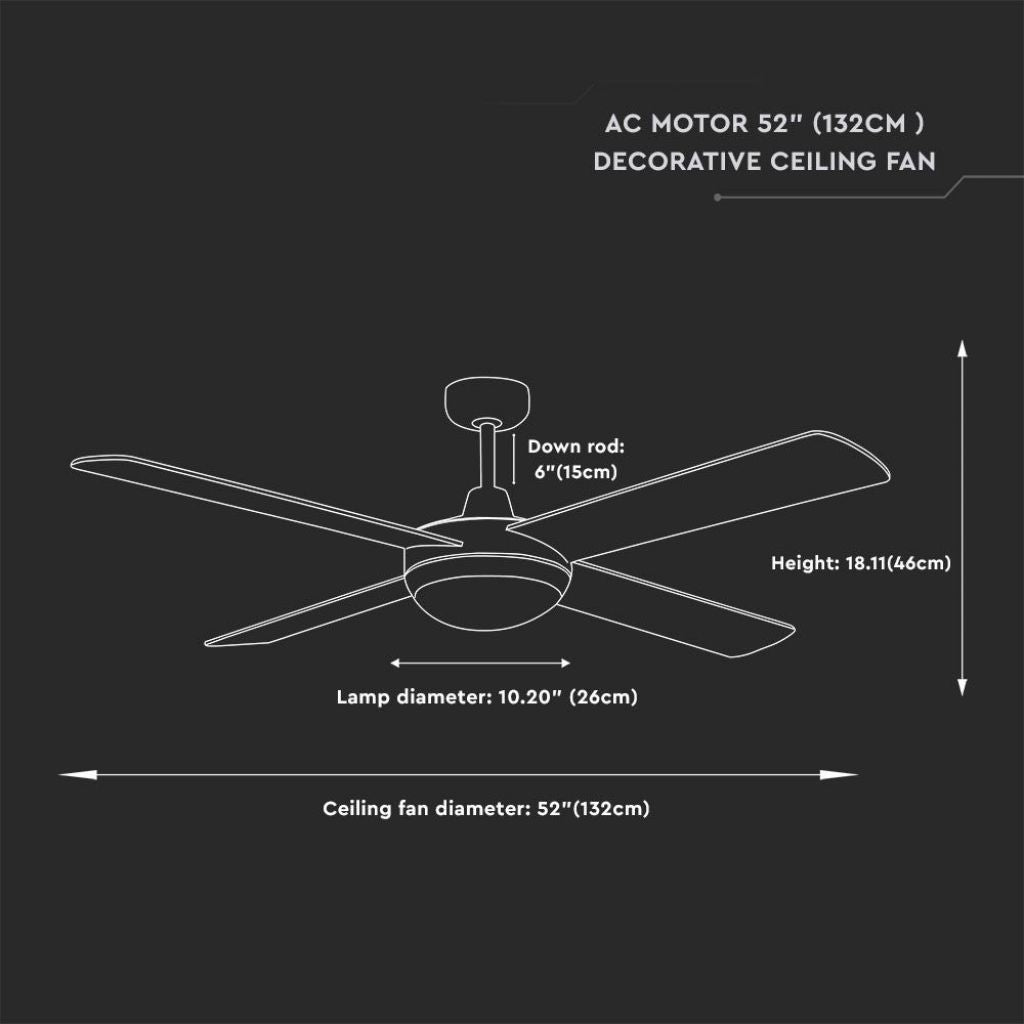 V-TAC Ventilatore LED da Soffitto 2*E27 con Motore a Corrente Alternata da 60W con Telecomando 4 pale