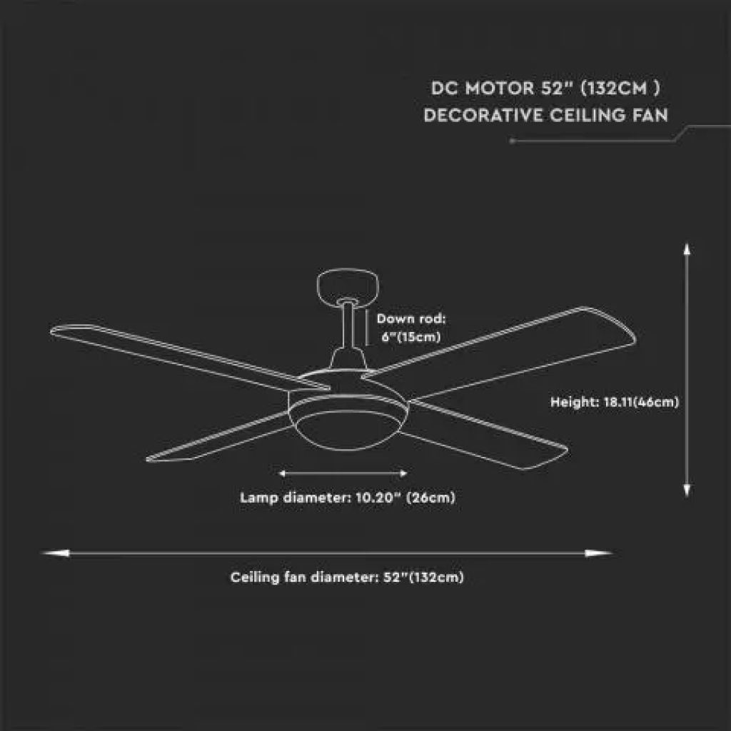 V-TAC Ventilatore LED da Soffitto 2*E27 con Motore a Corrente Continua da 35W con Telecomando 4 pale