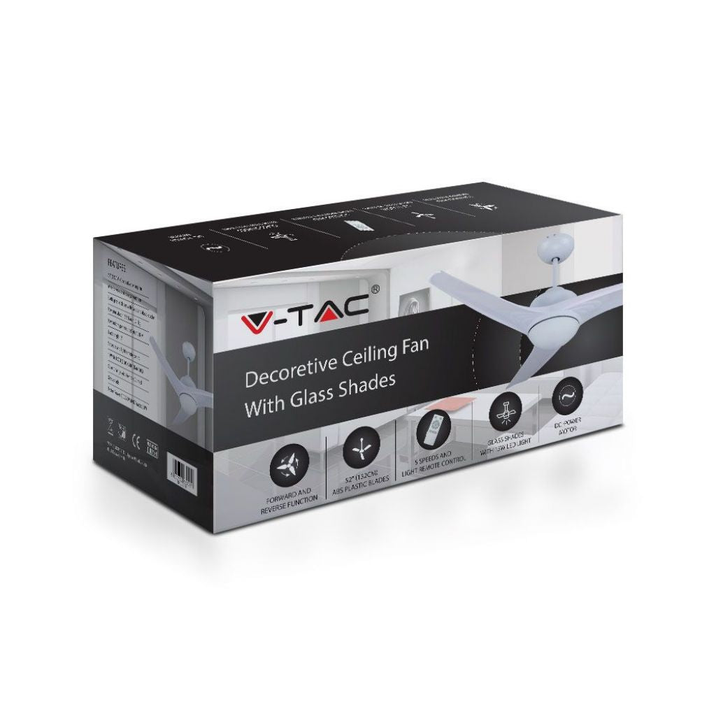 V-TAC Ventilatore LED da Soffitto 15W 3 in 1 con Motore a Corrente Continua da 35W con Telecomando 3 pale