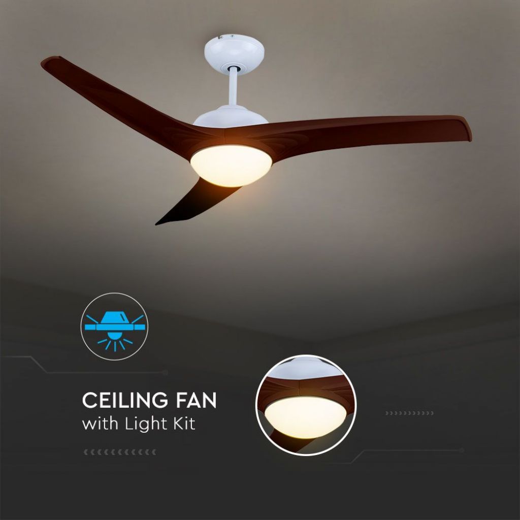 V-TAC Ventilatore LED da Soffitto 15W 3 in 1 con Motore a Corrente Continua da 35W con Telecomando 3 pale Marroni