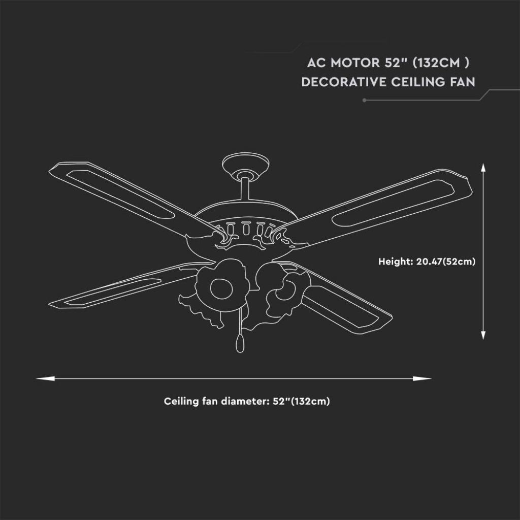 V-TAC Ventilatore LED da Soffitto 4*E27 in Vetro con Motore a Corrente Alternata da 55W 4 pale
