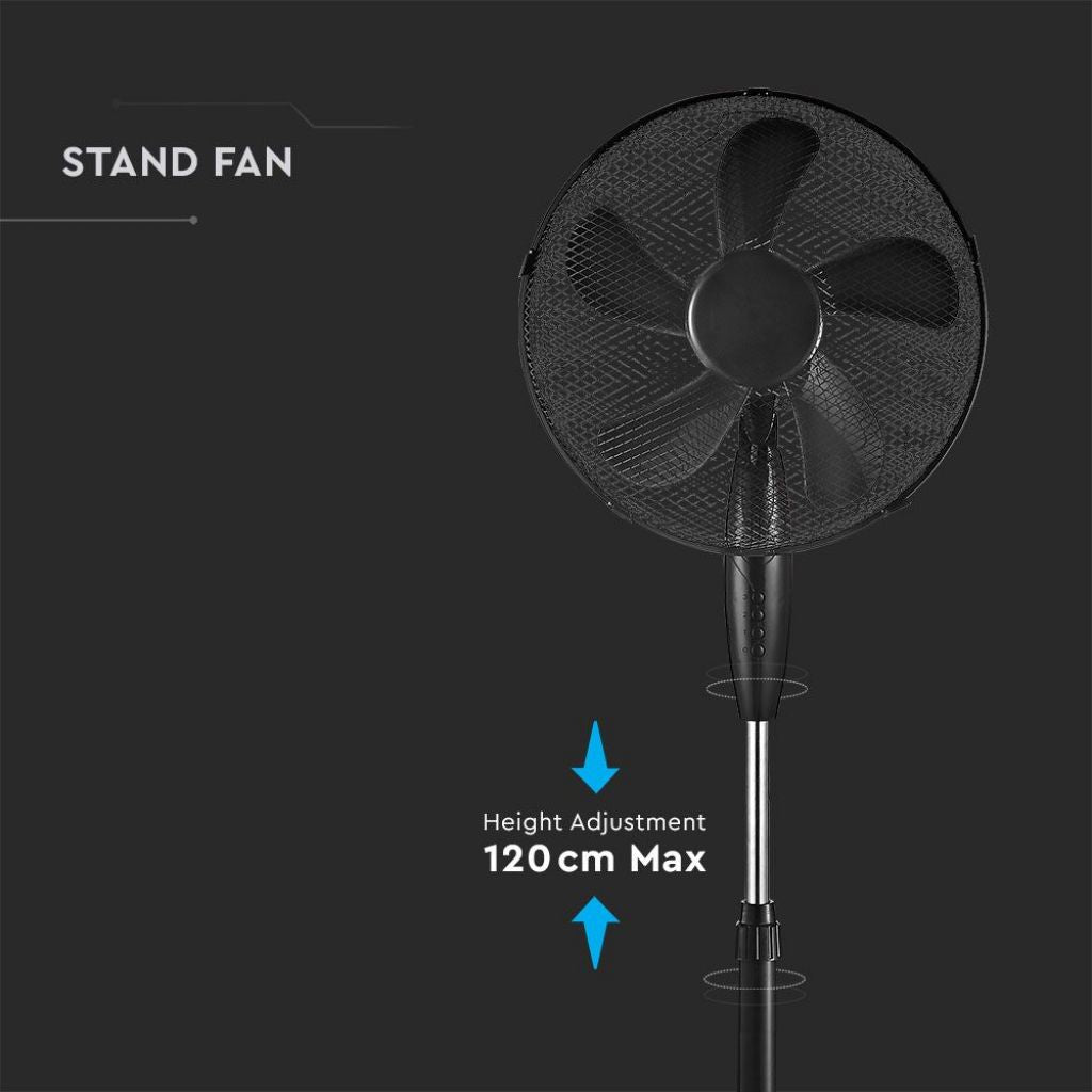 V-TAC Ventilatore con Base Rotonda 55W Altezza Regolabile (Max 120cm) 5 Pale a 3 Velocità Rotante Colore Nero