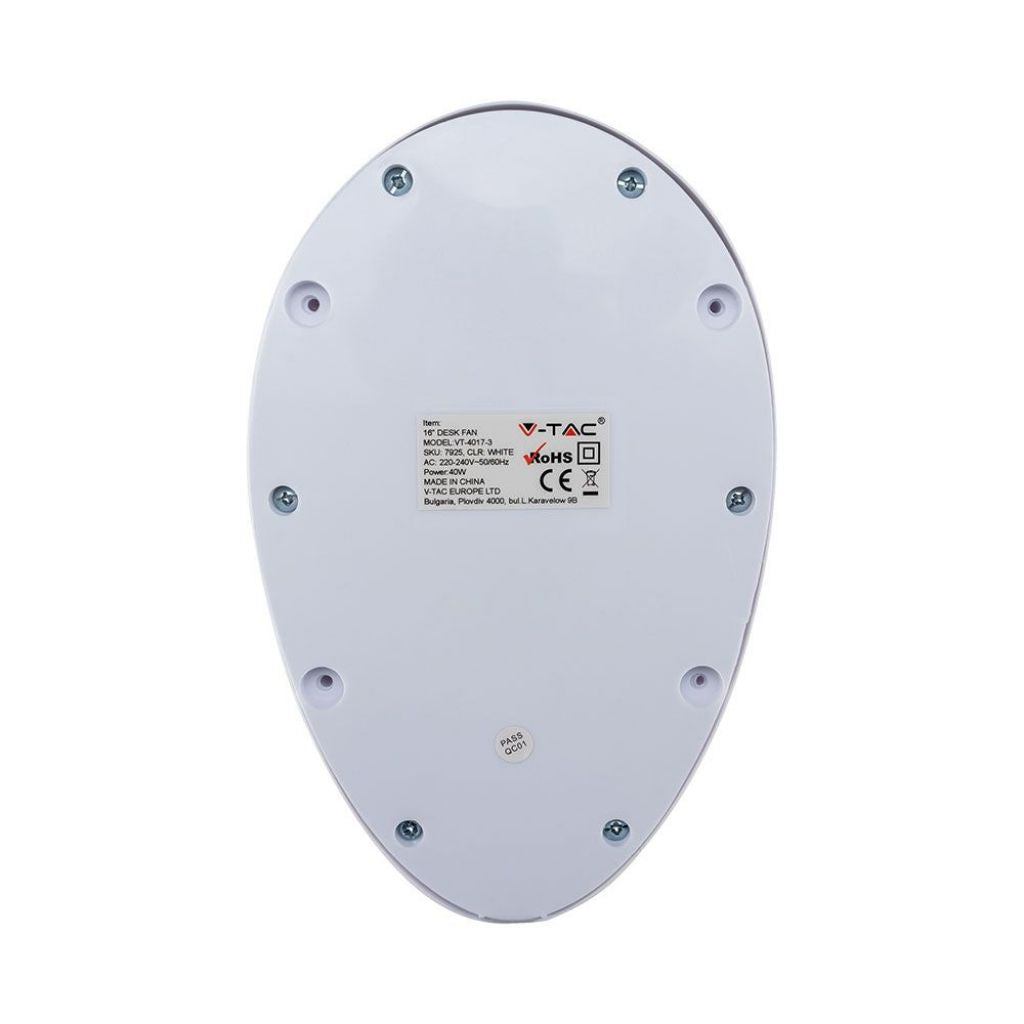V-TAC Ventilatore da Scrivania 40W 3 Pale a 3 Velocità Rotante Colore Bianco (410mm)
