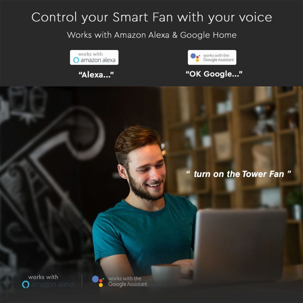 V-TAC Ventilatore LED a Torre 55W con Display Compatibile con Amazon Alexa e Google Home