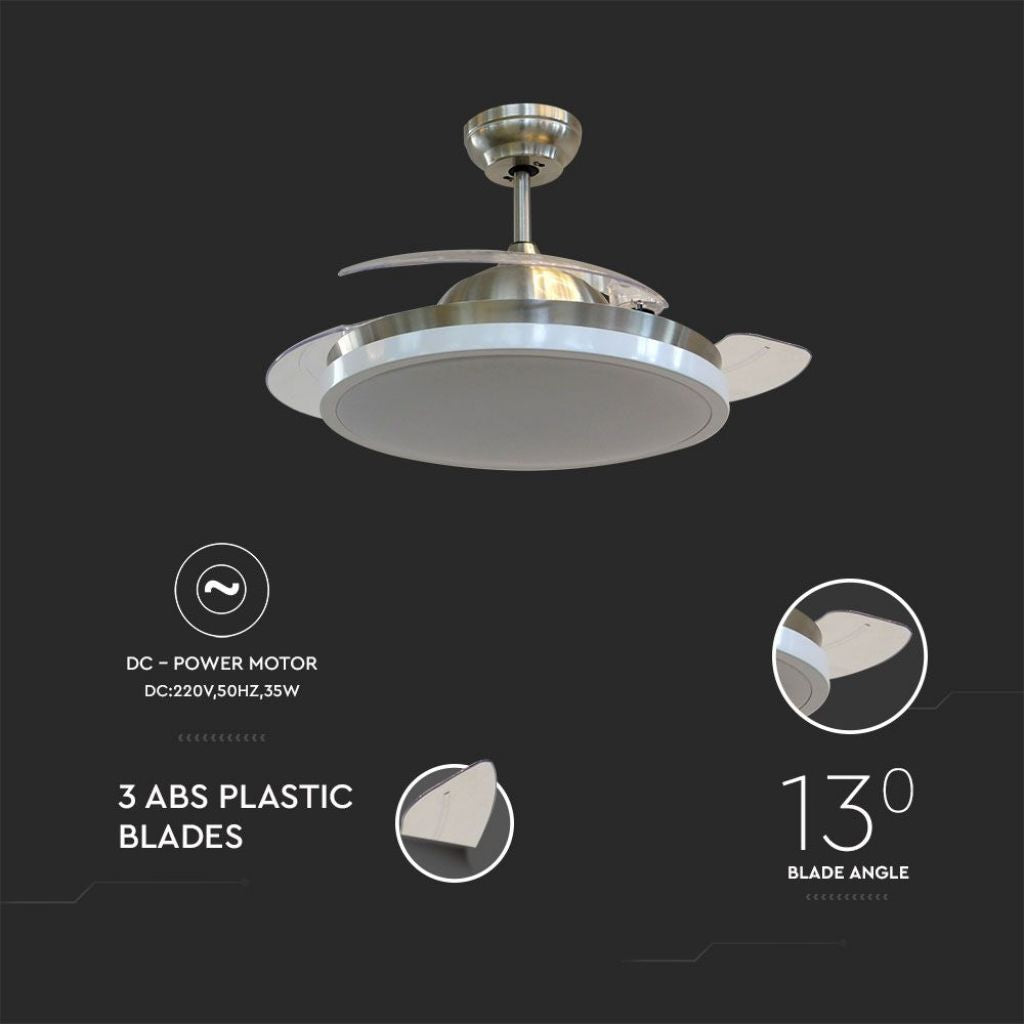 V-TAC Ventilatore LED da Soffitto 30W 3 in 1 con Motore a Corrente Continua da 35W con Telecomando 3 pale