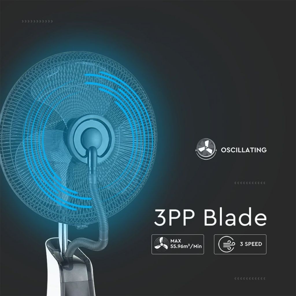 V-TAC Ventilatore Nebulizzatore LED 80W con 3 Pale da 17" Base Rotonda e Telecomando (Capacità 3.2L)