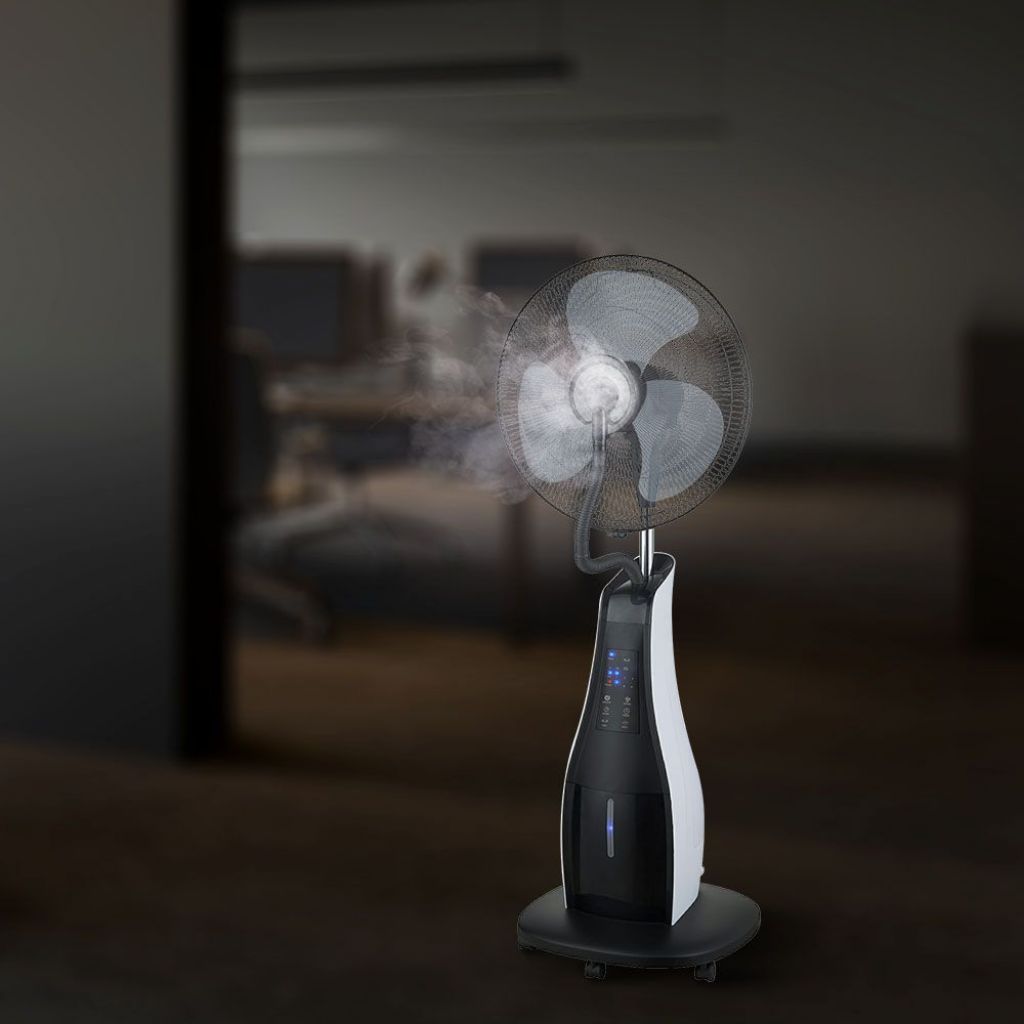 V-TAC Ventilatore Nebulizzatore LED 80W con 3 Pale da 17" Base Rotonda e Telecomando (Capacità 3.2L)