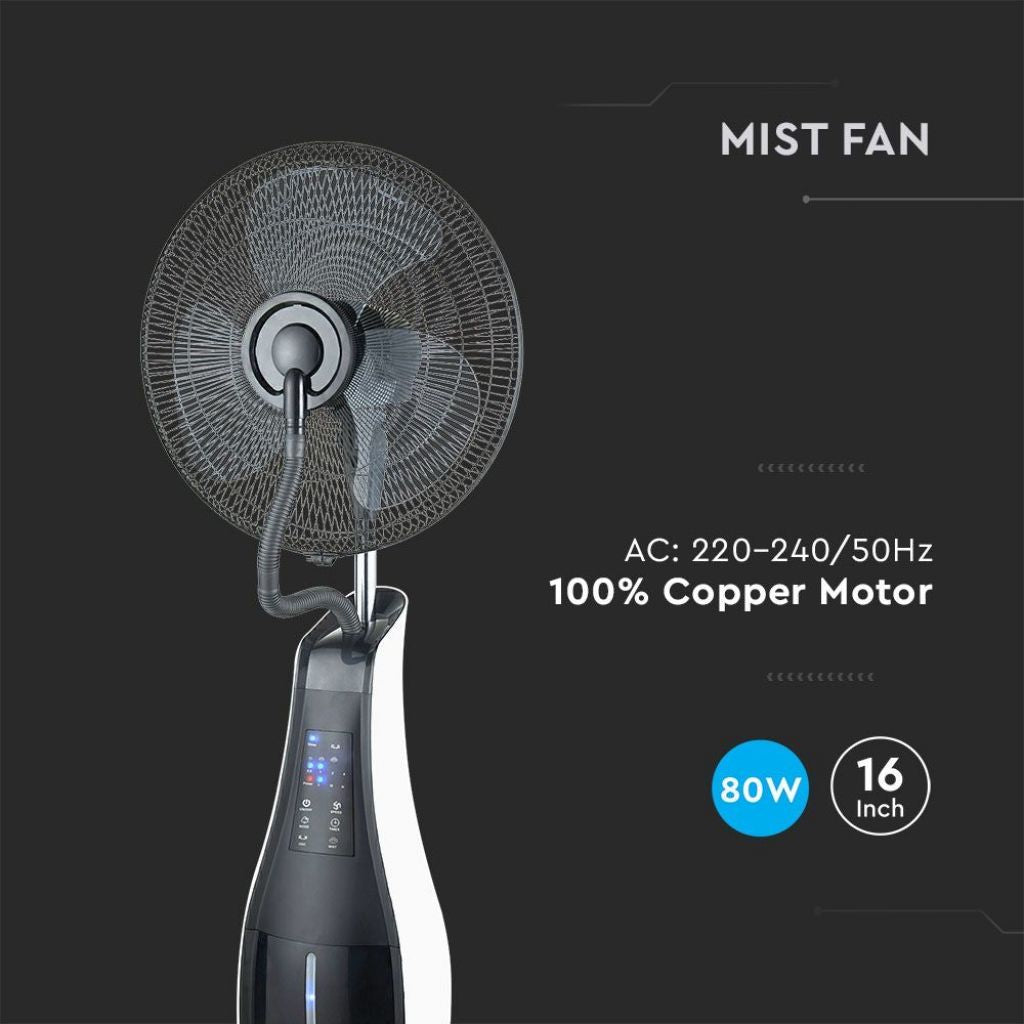 V-TAC Ventilatore Nebulizzatore LED 80W con 3 Pale da 17" Base Rotonda e Telecomando (Capacità 3.2L)