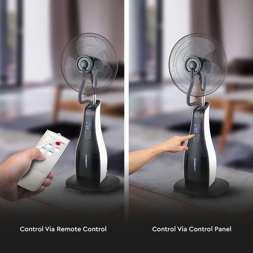 V-TAC Ventilatore Nebulizzatore LED 80W con 3 Pale da 17" Base Rotonda e Telecomando (Capacità 3.2L)