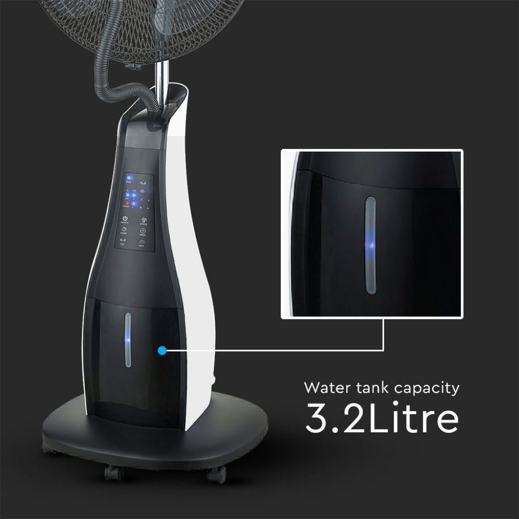 V-TAC Ventilatore Nebulizzatore LED 80W con 3 Pale da 17" Base Rotonda e Telecomando (Capacità 3.2L)