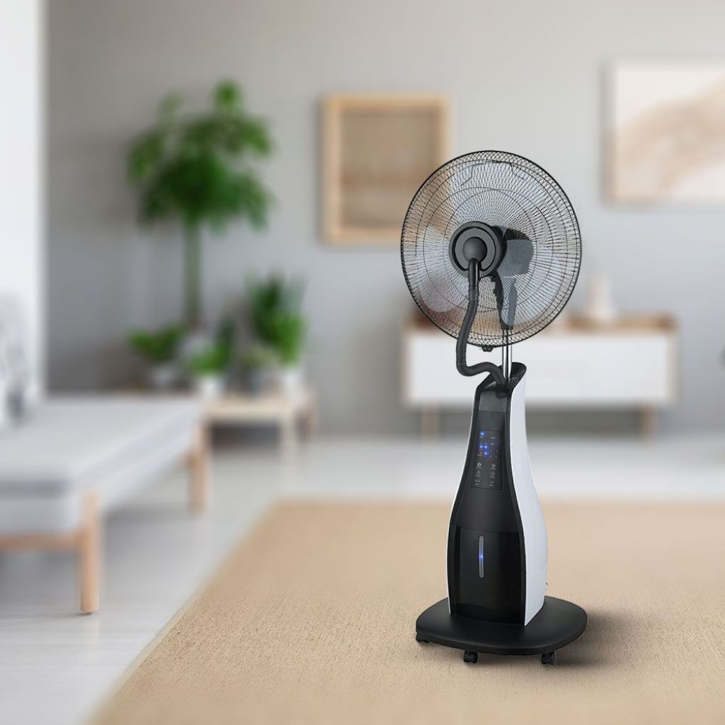 V-TAC Ventilatore Nebulizzatore LED 80W con 3 Pale da 17" Base Rotonda e Telecomando (Capacità 3.2L)