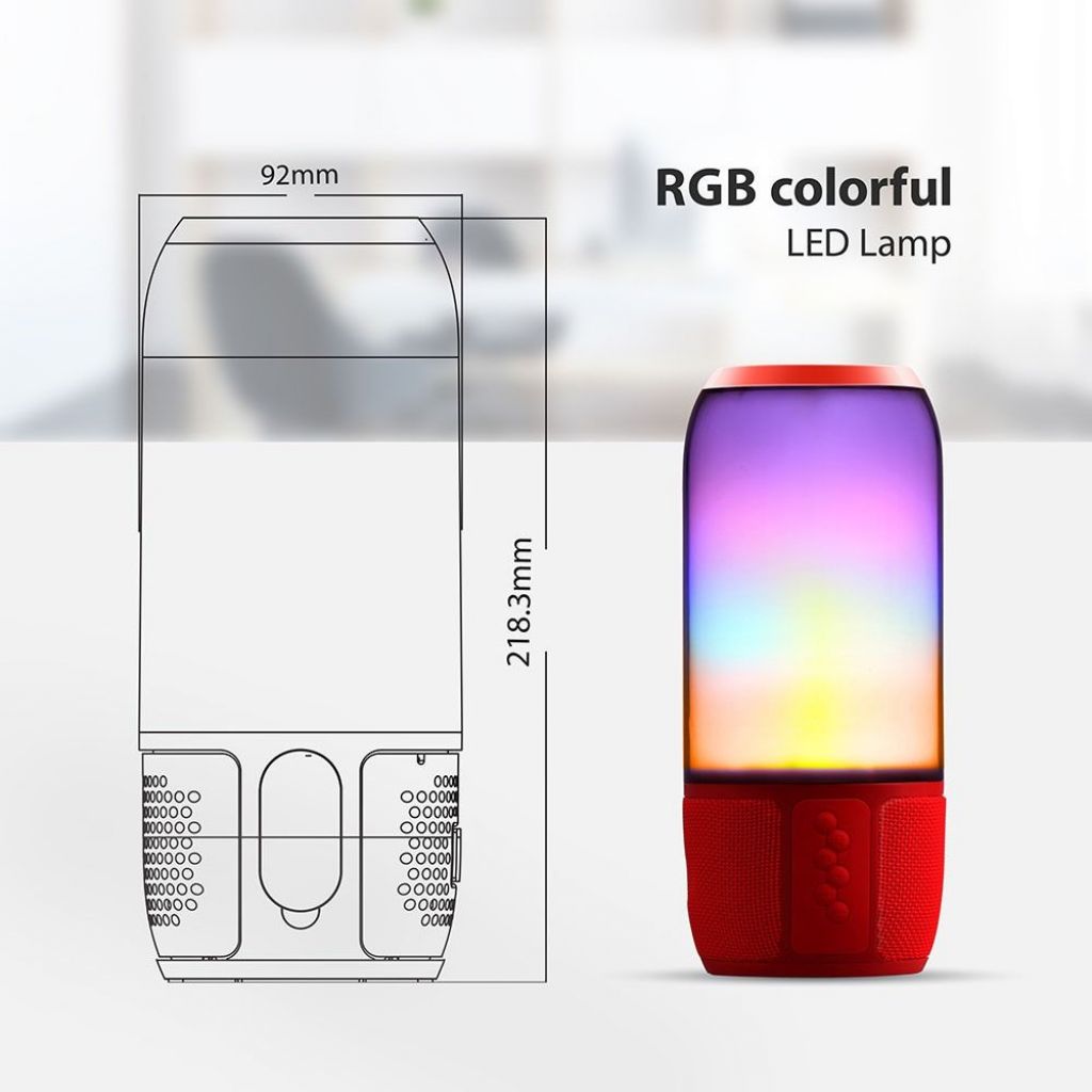V-TAC Lampada LED da Tavolo 2 LED 3W Multifunzione Speaker Bluetooth USB e TF CARD Colore Rosso con Luci RGB