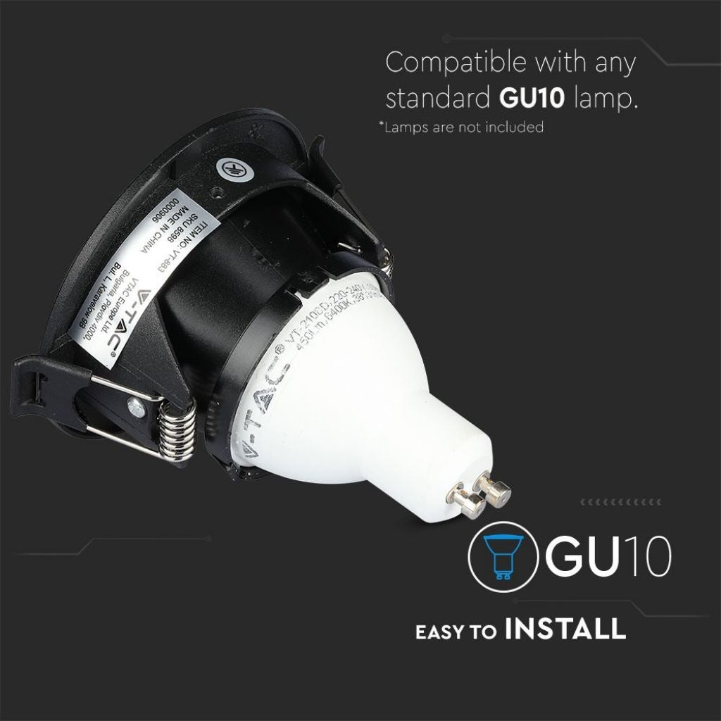 V-TAC Portafaretto LED da Incasso GU10 con Sezione Quadrata Colore Nero con Interno Nero