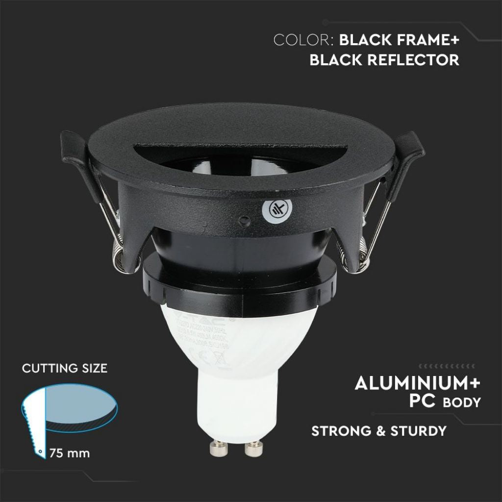 V-TAC Portafaretto LED da Incasso GU10 con Sezione a Mezza Luna Colore Nero con Interno Nero