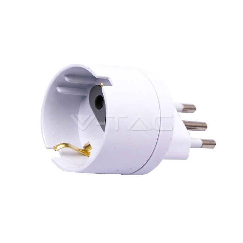 V-TAC Adattatore con Presa 10A 2P+T Bipasso/Schuko e Spina 10A 2P+T Colore Bianco