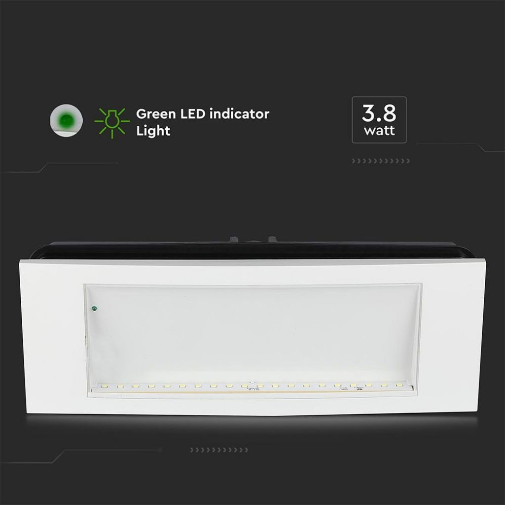 V-TAC PRO Lampada LED Chip Samsung di Emergenza 3,8W 20LED Montaggio a Incasso/Plafone e Modalità SA/SE 12h di Ricarica 6000K IP20