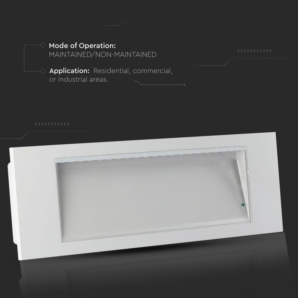V-TAC PRO Lampada LED Chip Samsung di Emergenza 3,8W 20LED Montaggio a Incasso/Plafone e Modalità SA/SE 12h di Ricarica 6000K IP20