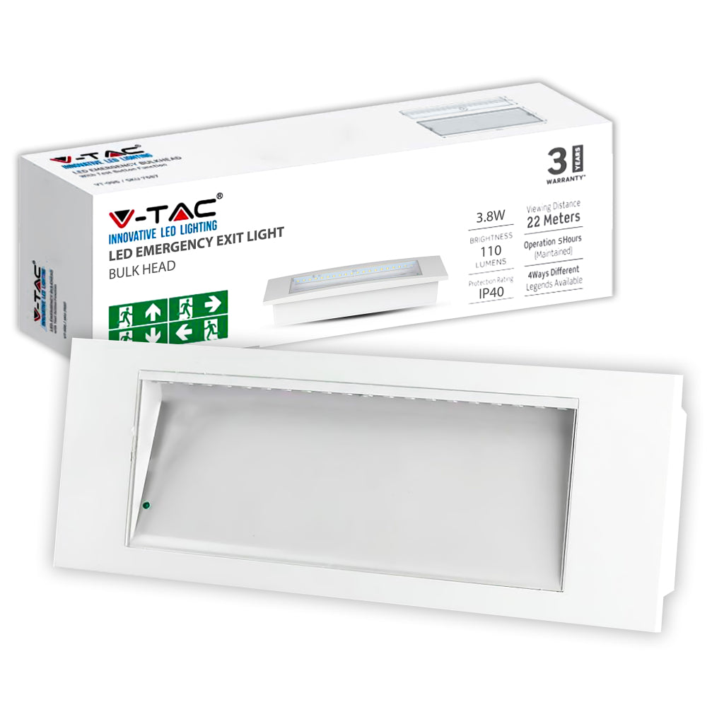 V-TAC PRO Lampada LED Chip Samsung di Emergenza 3,8W 20LED Montaggio a Incasso/Plafone e Modalità SA/SE 12h di Ricarica 6000K IP20