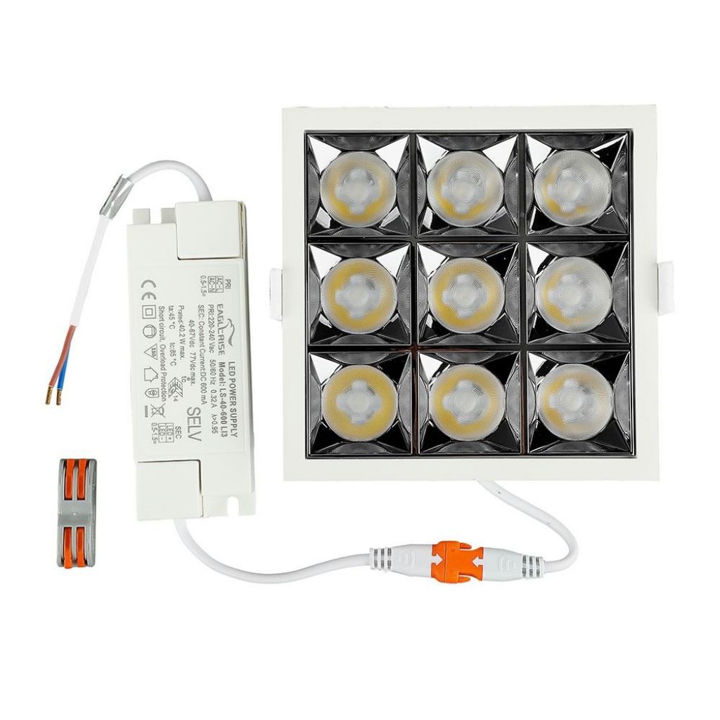 V-TAC PRO Faretto LED Chip Samsung da Incasso 36W (9*4W) UGR<19 12° 4000K CRI>90