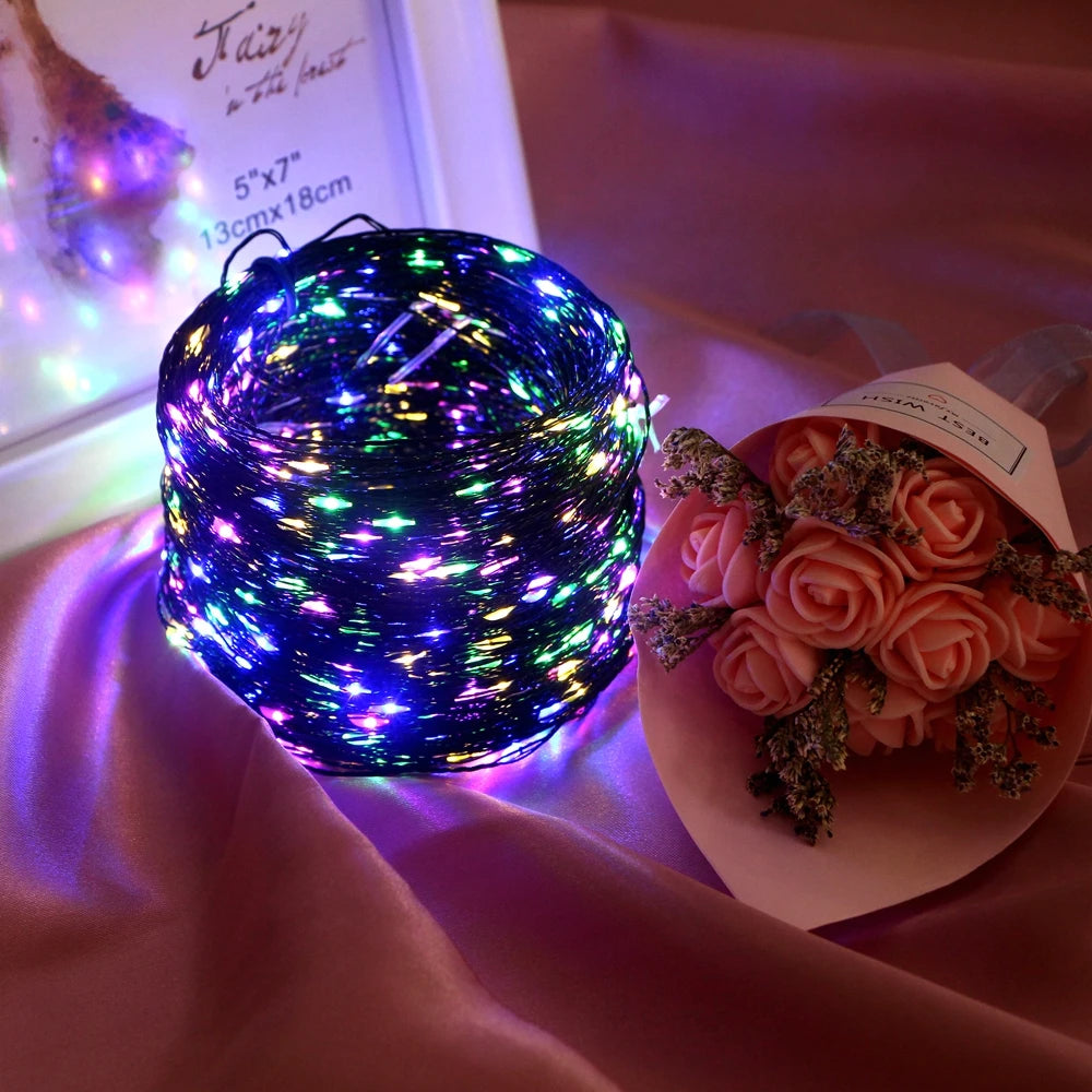 100M LED String Lights Fairy Green Wire Outdoor Christmas Lights Tree Garland For New Year Street Home Party Wedding Decoration