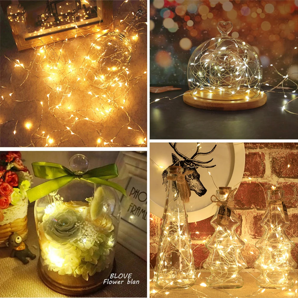 50M 100M LED Luci della stringa Filo d'argento Lucine Ghirlanda per Capodanno all'aperto Festa di Natale Strada Decorazione dell'albero di casa