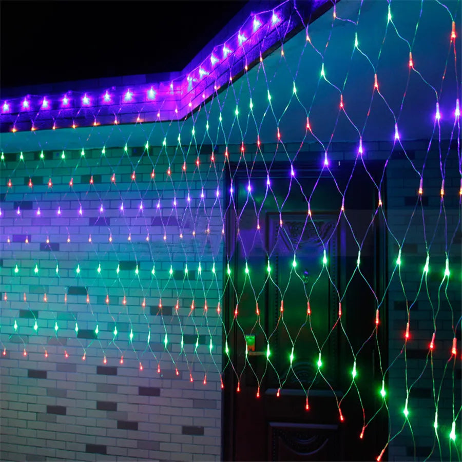 3 x2/3 x3m Christmas Garland String Lights Outdoor Net Mesh Light Christmas Net Light 8 modalità per Wedding Garden Lawn boccole Decor