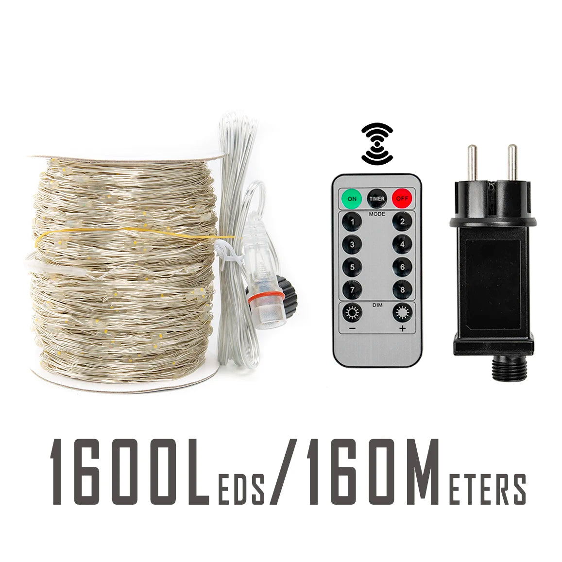 Filo luminoso da 10 mt con 100 LED fino a 200mt con 2000 LED, string Lights Plug-In impermeabile per festa di natale e giochi di luci all'aperto