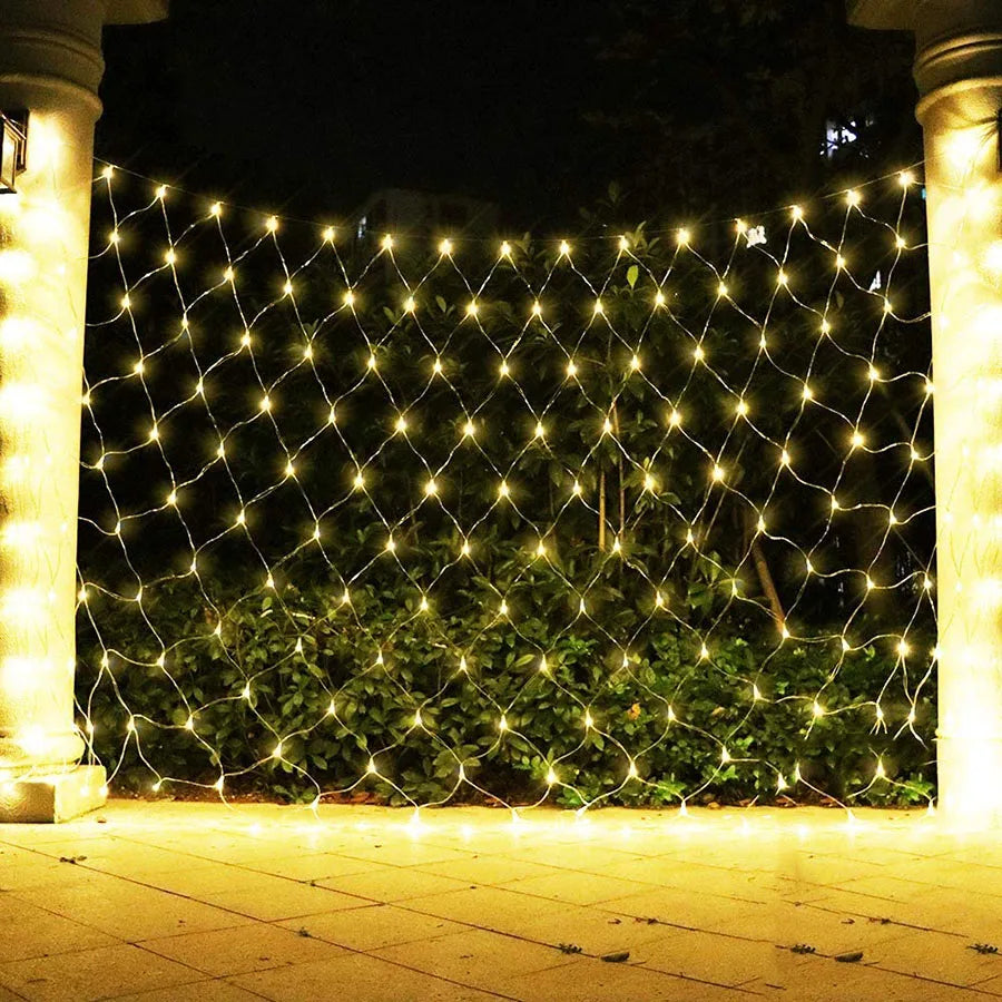 3 x2/3 x3m Christmas Garland String Lights Outdoor Net Mesh Light Christmas Net Light 8 modalità per Wedding Garden Lawn boccole Decor