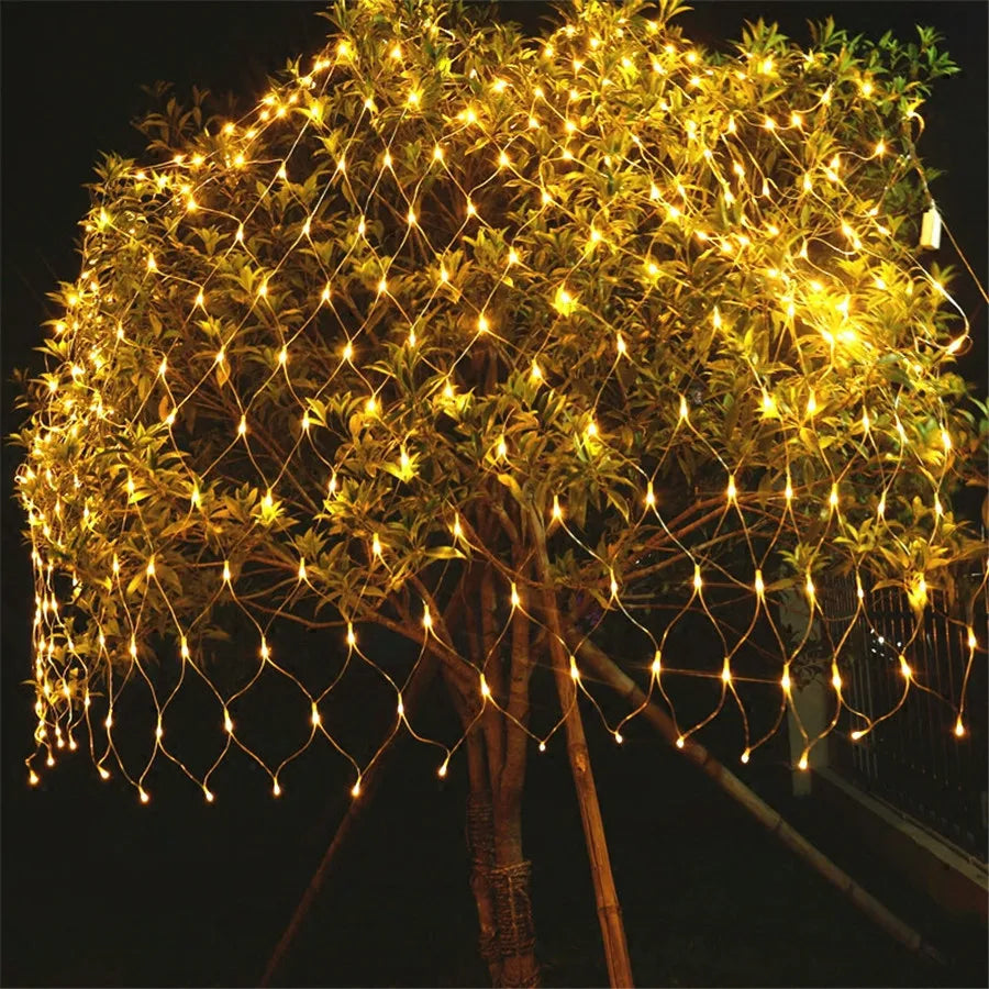 3 x2/3 x3m Christmas Garland String Lights Outdoor Net Mesh Light Christmas Net Light 8 modalità per Wedding Garden Lawn boccole Decor