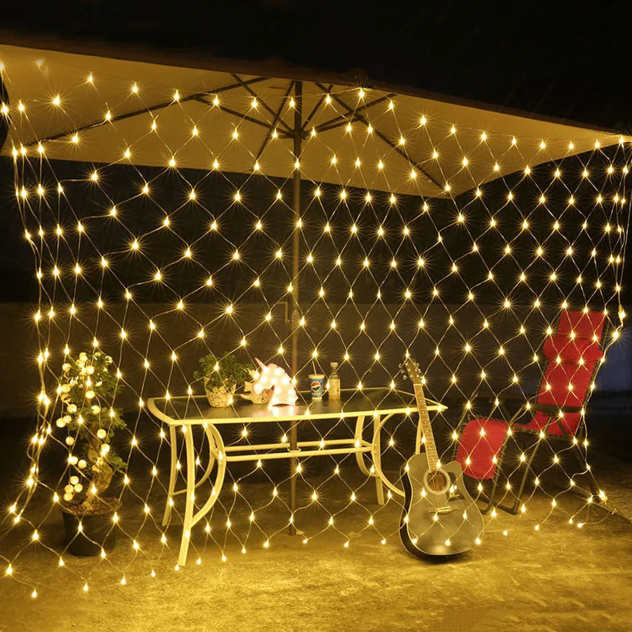 3 x2/3 x3m Christmas Garland String Lights Outdoor Net Mesh Light Christmas Net Light 8 modalità per Wedding Garden Lawn boccole Decor