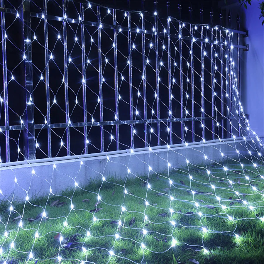 3 x2/3 x3m Christmas Garland String Lights Outdoor Net Mesh Light Christmas Net Light 8 modalità per Wedding Garden Lawn boccole Decor