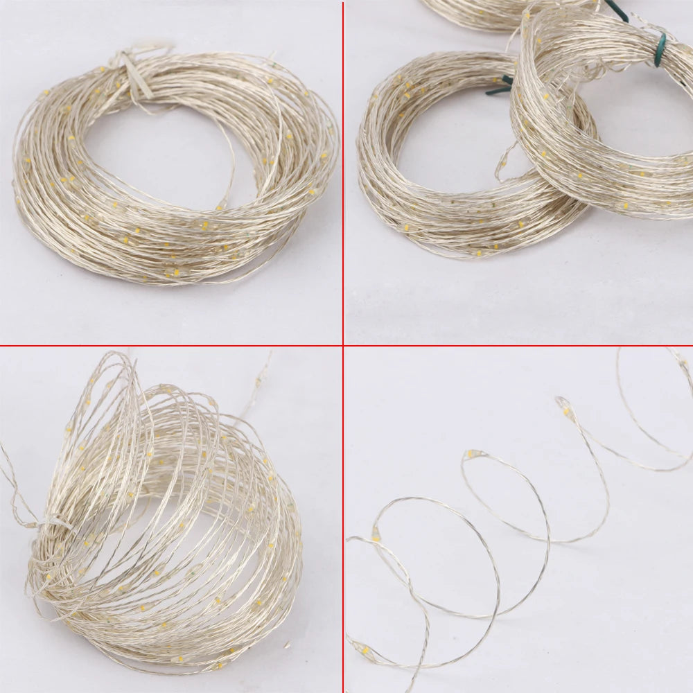 50M 100M LED Luci della stringa Filo d'argento Lucine Ghirlanda per Capodanno all'aperto Festa di Natale Strada Decorazione dell'albero di casa