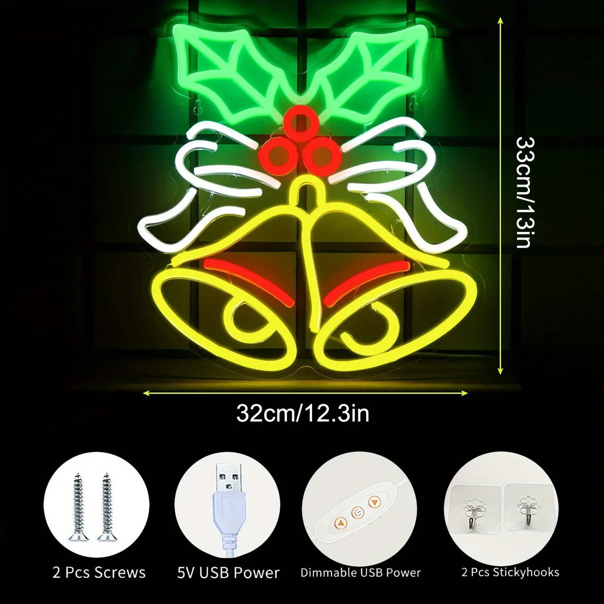 Decorazione natalizia LED Christmas Bell Neon Lights a luce calda 2700°K. Alimentazione 24V