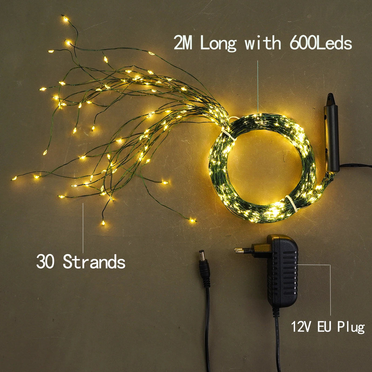12V 600LED Christmas Fairy Lights String Tree Branch Garland Lighting ornamenti per le vacanze decorazioni per la stanza delle feste per la casa 2022