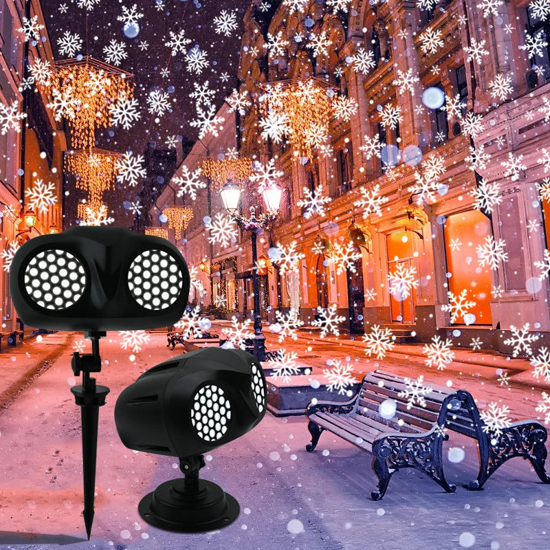 Doppio tubo LED fiocco di neve proiettore luci proiezione di natale lampada da esterno impermeabile faretto da neve per luci natalizie