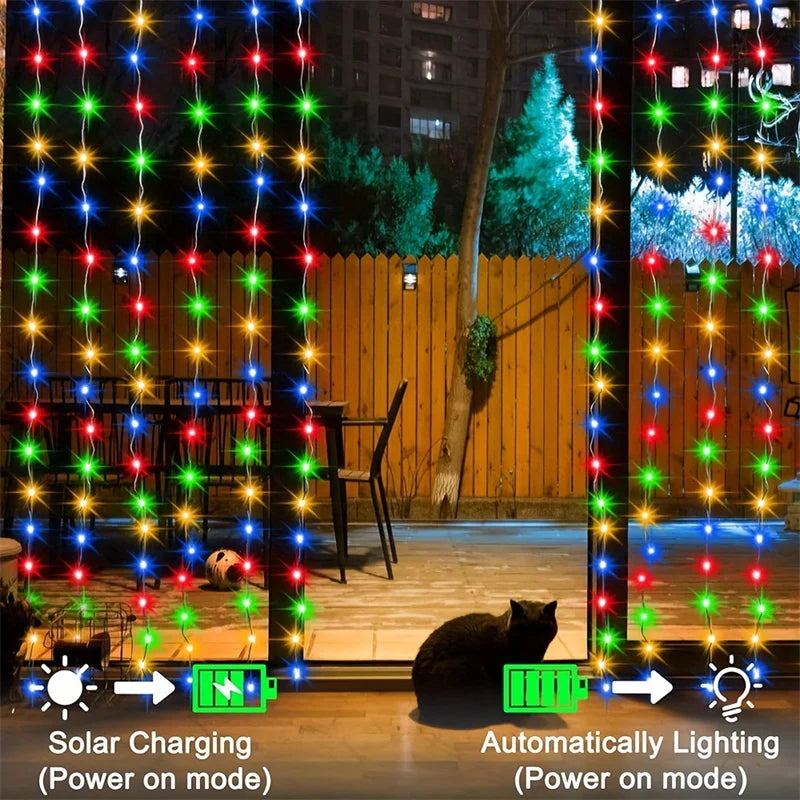 Luce solare per tende a LED ghirlanda per esterni Solar Fairy String Light Pavilion Garden Party Holiday Christmas Decor lampade in filo di rame