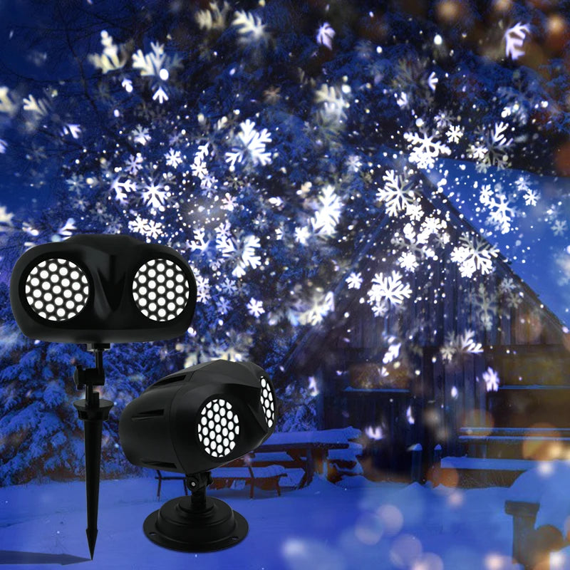 Doppio tubo LED fiocco di neve proiettore luci proiezione di natale lampada da esterno impermeabile faretto da neve per luci natalizie