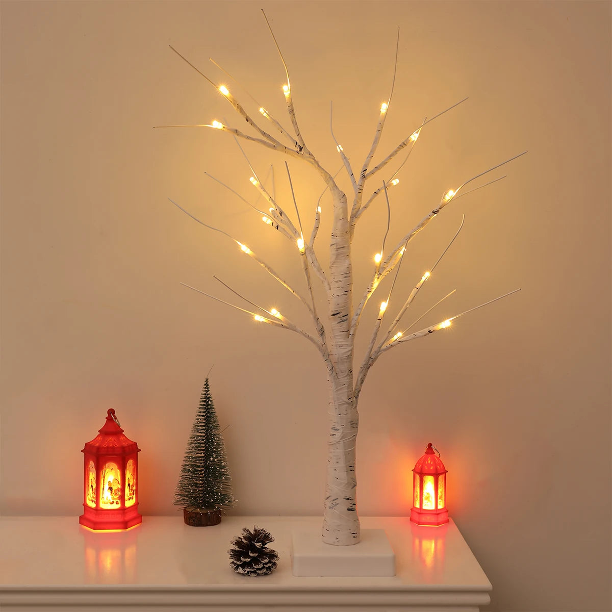 Albero di betulla, decorazione natalizia per la casa, lampade LED