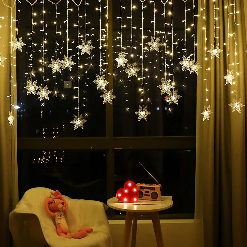 3.2M fiocchi di neve di natale LED String Lights luci lampeggianti per tende da fata impermeabili per la decorazione di natale di nozze per feste di festa