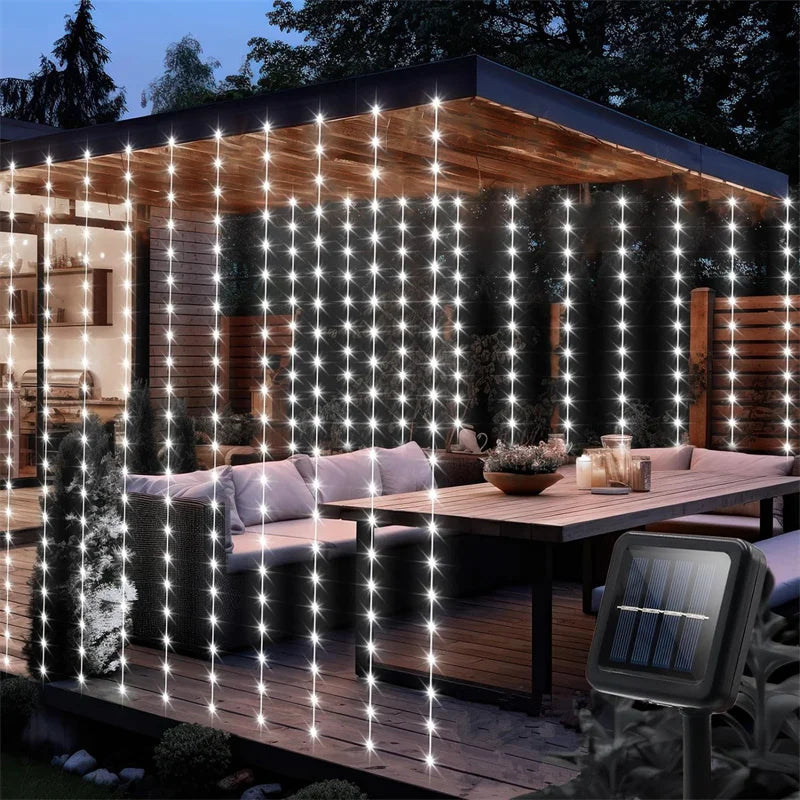 Luce solare per tende a LED ghirlanda per esterni Solar Fairy String Light Pavilion Garden Party Holiday Christmas Decor lampade in filo di rame