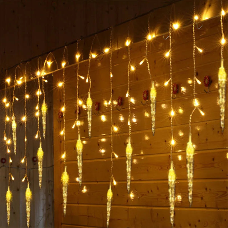 Ghirlanda di Natale LED Ghiacciolo Tenda Luci della stringa Caduta Giardino esterno Strada Matrimonio Illuminazione decorativa Costante