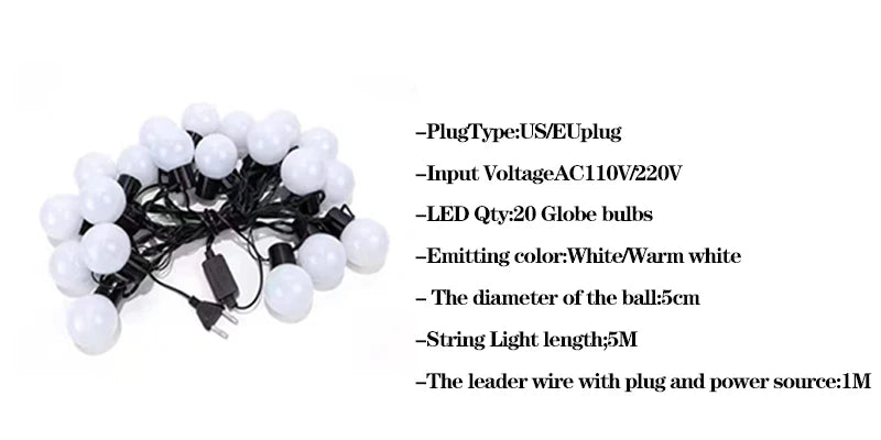 G50 Street Garland lampadine LED Fairy String Light luci per esterni giardino Patio decorazione natalizia